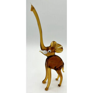 Vintage Blown Glass Brown Elephant Figurine 7.5" Tall SKU PB197‎